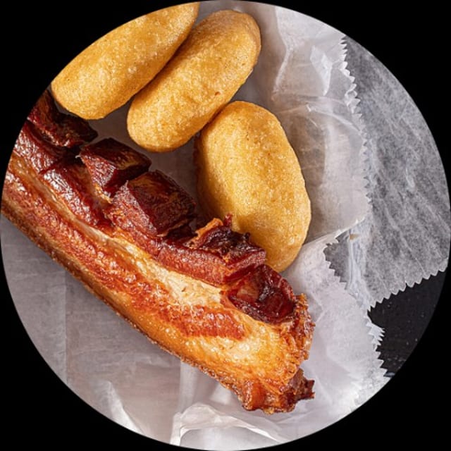 Chicharron with mini Arepitas.