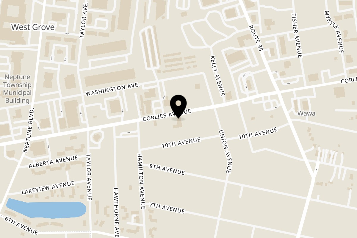 Map showing the location of Chamo's Bagel & Grill on 1516 NJ-33 in Neptune City